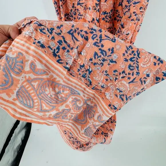 Cleobella Astrid Floral Print Dress Organic Cotton Tie Strap Maxi Boho Size S